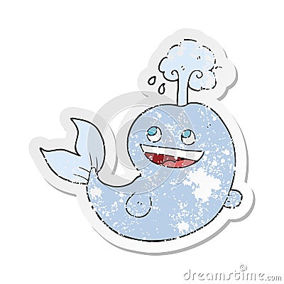 A creative retro distressed sticker of a cartoon whale spouting water Vector Illustration