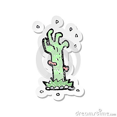 A creative retro distressed sticker of a cartoon zombie rising from grave Vector Illustration