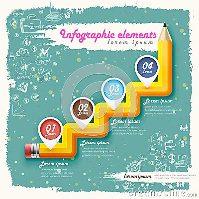 Creative retro template with pencil stair flow chart Vector Illustration
