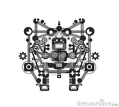 Creative robot print for t-shirt, stickers or wall art. Vector Illustration