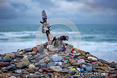 Creative rock arrangement of Dobby's Grave from the Harry Potter movie franchise Editorial Stock Photo