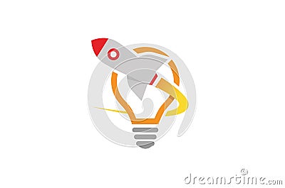 Creative Rocket Launch Lamp Logo Vector Illustration