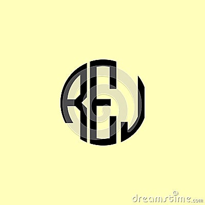 Creative Rounded Initial Letters REJ Logo Vector Illustration