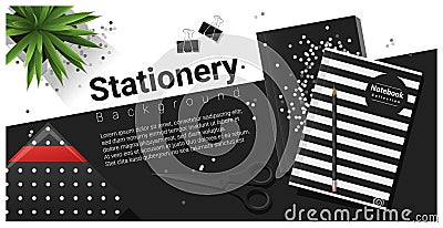 Creative scene with black and white stationery background Vector Illustration