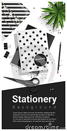 Creative scene with black and white stationery background Vector Illustration
