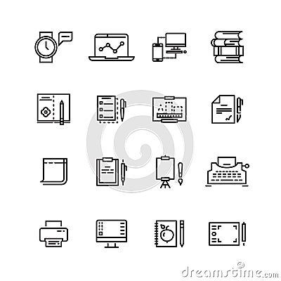 Creative, science, writing tools line icons set Vector Illustration