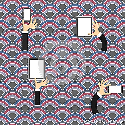 Creative seamless pattern with waves and hands Vector Illustration