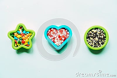 Creative serving of multi-colored crunchy sweets in a variety of forms Stock Photo