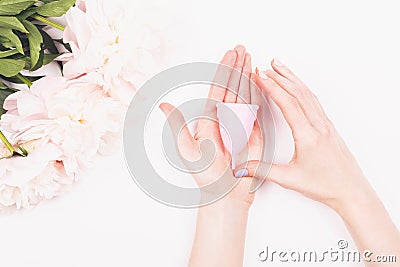 Menstrual cup in woman hands Stock Photo