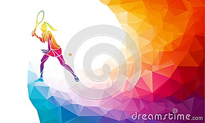 Creative silhouette of female tennis player. Racquet sport vector illustration or banner template in trendy abstract Vector Illustration