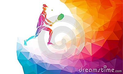 Creative silhouette of tennis player. Racquet sport vector illustration or banner template in trendy abstract colorful Vector Illustration