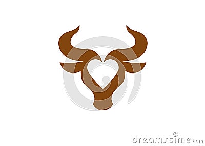 Simple bull`s head with heart logo Vector Illustration