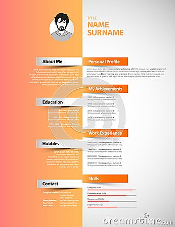 Creative simple cv template with colorful 3D paper stripes. Vector Illustration