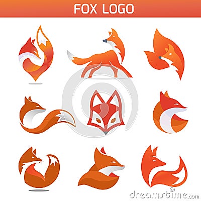 Creative simple fox Animal logo collection Vector Illustration