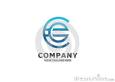 letter CE connected lines color circle logo Vector Illustration