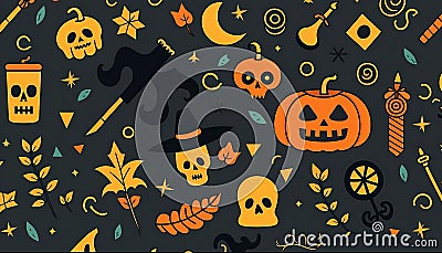 Simple seamless doodle halloween themed pattern Stock Photo