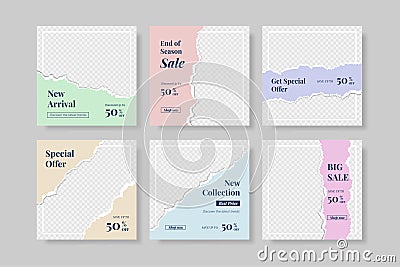 creative social media instagram post template with torn paper style banner Vector Illustration