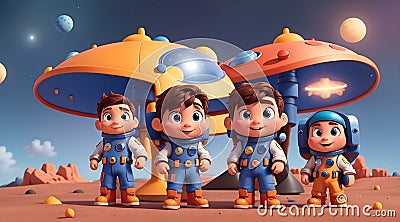 creative The Space Explorers, cartoon style, 3d render, AI Generative Stock Photo