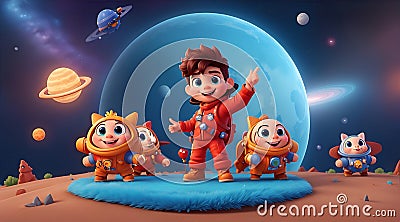 creative The Space Explorers, cartoon style, 3d render, AI Generative Stock Photo