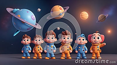 creative The Space Explorers, cartoon style, 3d render, AI Generative Stock Photo