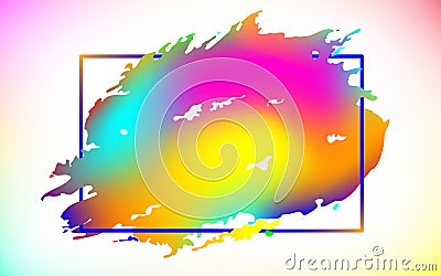 Creative splash in rectangle frame. Colorful gradient liquid watercolor or acryl, stylish painted. Abstract graphic art, design Vector Illustration