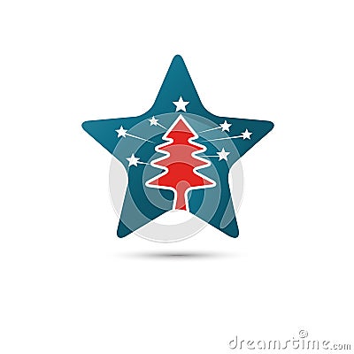 Creative star logo with pine tree inside vector Vector Illustration