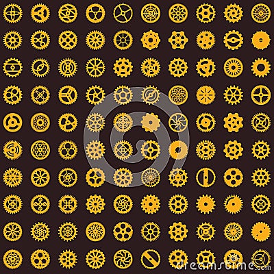 Creative steampunk seamless texture design. Clockwork gears vector infinite cogwheel pattern on dark background Vector Illustration