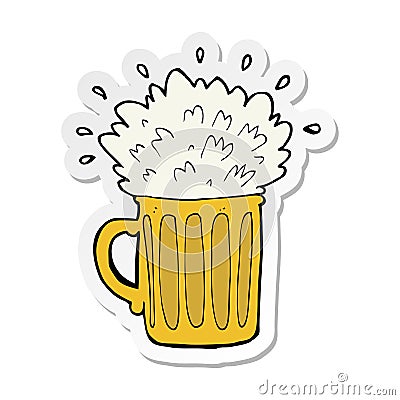 A creative sticker of a cartoon frothy beer Vector Illustration