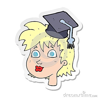 A creative sticker of a cartoon graduate woman Vector Illustration