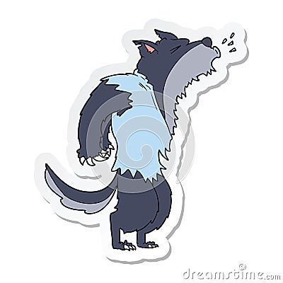 sticker of a cartoon howling werewolf Vector Illustration