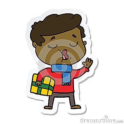 A creative sticker of a cartoon man carol singing Vector Illustration