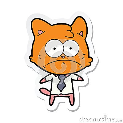 A creative sticker of a cartoon nervous business cat Vector Illustration