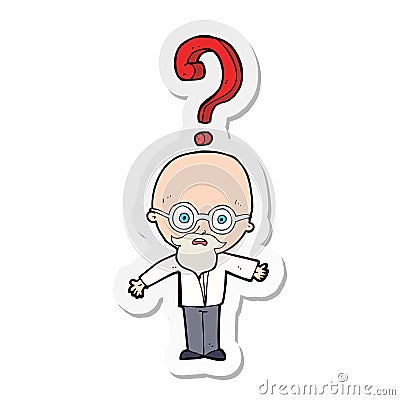 A creative sticker of a cartoon older man with question Vector Illustration