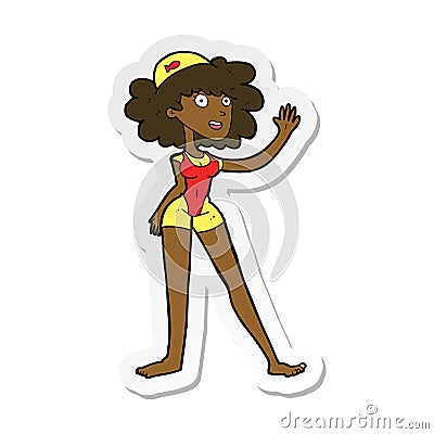 A creative sticker of a cartoon swimmer woman Vector Illustration