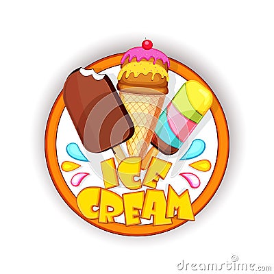 Creative Sticker for Ice Cream. Cartoon Illustration