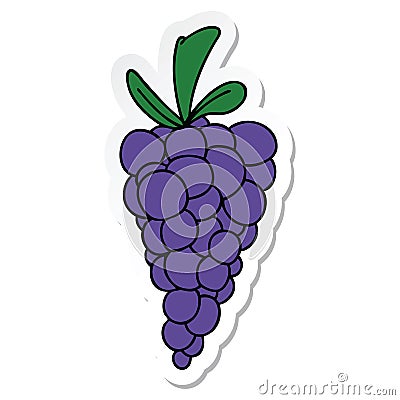 A creative sticker of a quirky hand drawn cartoon bunch of grapes Vector Illustration