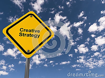 creative strategy traffic sign on blue sky Stock Photo