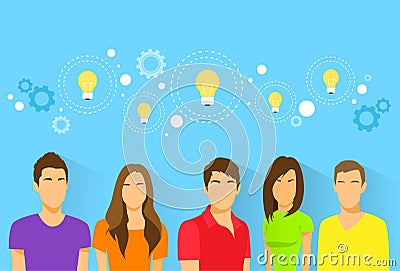 Creative students team idea, diverse group of Vector Illustration