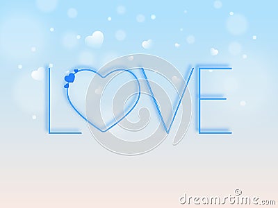 Creative and Stylish Love Font with Hearts on Shiny Blue and White Background Stock Photo