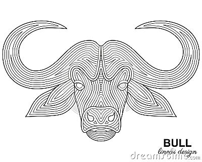 Creative stylized bull head in ethnic linear style. Animal background Vector Illustration