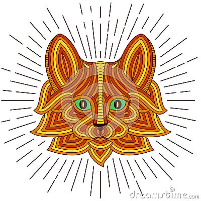 Creative stylized cat head in ethnic linear style. Good for logo, tattoo, t-shirt design Vector Illustration