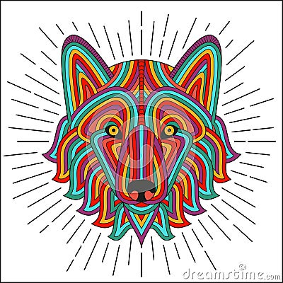 Creative stylized wolf head in ethnic linear style. Good for logo, tattoo, t-shirt design Vector Illustration