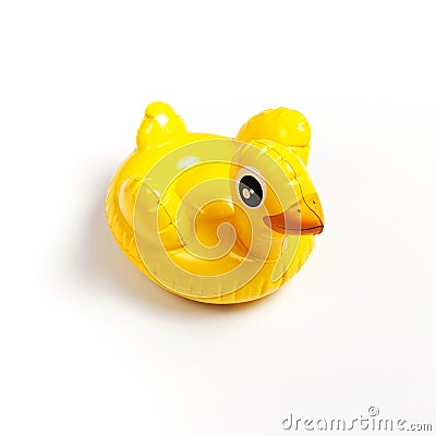 Creative summer beach concept. Inflatable mini yellow chicken or duckling on white background, pool float party. Flat lay copy Stock Photo