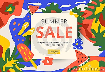 Creative summer promotion social media web banner. Artistic brig Vector Illustration