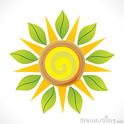 Creative sun and green leaf icon design concept Vector Illustration