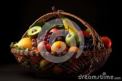 creative take on classic fruit basket, with unexpected fruit and veggies Stock Photo