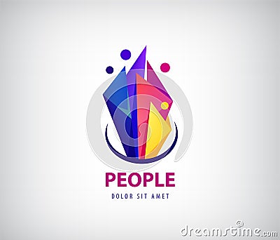 Creative team logo. Colorful abstract people, faceted origami design. Vector human logo, icon or emblem template Vector Illustration