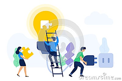 Creative teamwork seeking ideas and solutions Cartoon Illustration