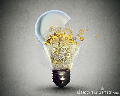 Creative technology communication concept lightbulb with gears Stock Photo