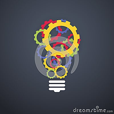 Creative technology concept color gears light bulb Vector Illustration